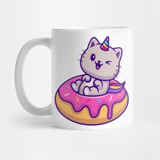 Cat Unicorn With Doughnut Cartoon Vector Icon Illustration Mug